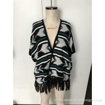 Fringe stitching a warm cardigan